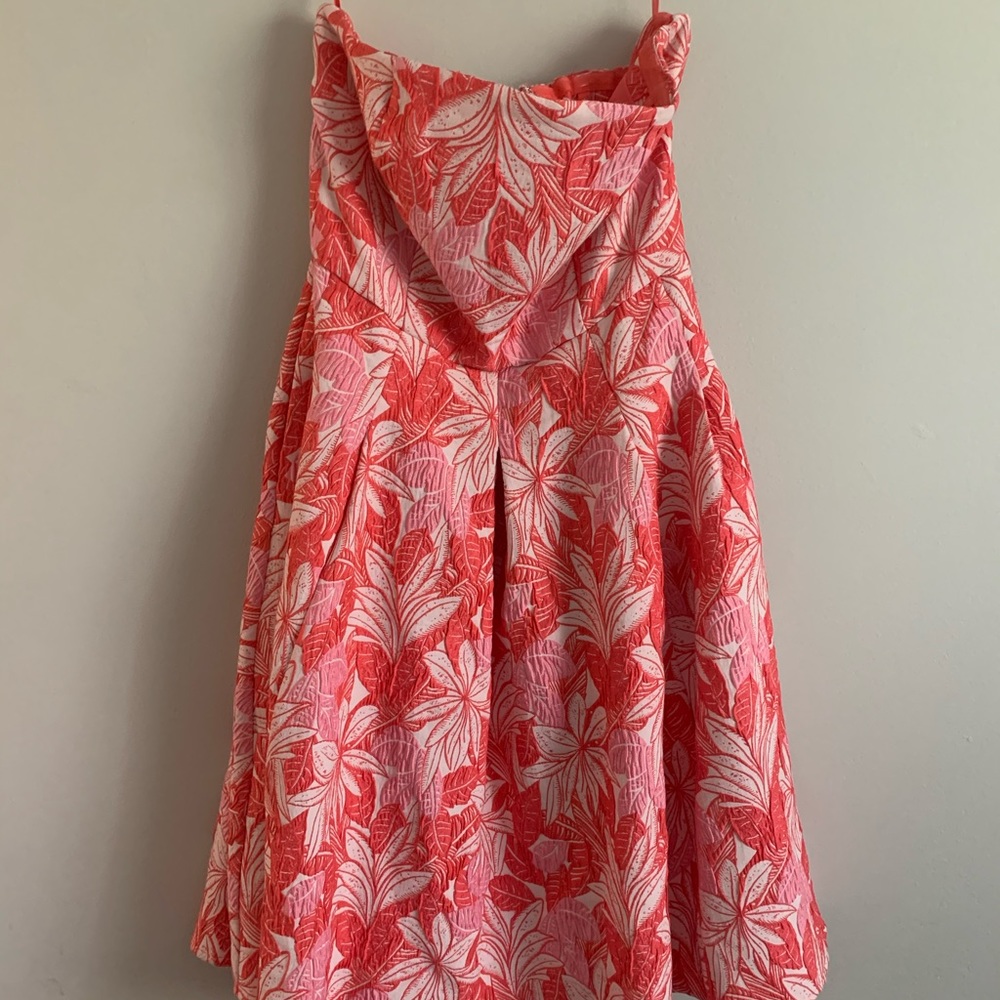 Eva Mendes Pink and Orange Floral Strapless Dress